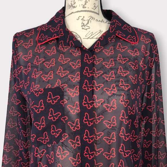 BLUGIRL FOLIES, Sheer Button Down Blouse with Butterfly Pattern, Size 10 - Picture 4 of 16